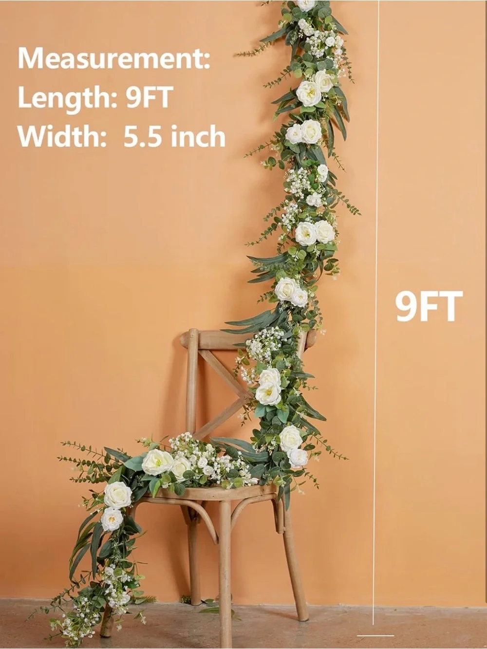 NIB Anna's Whimsy 8.9 FT Flower Garland, Eucalyptus Garland with Flowers